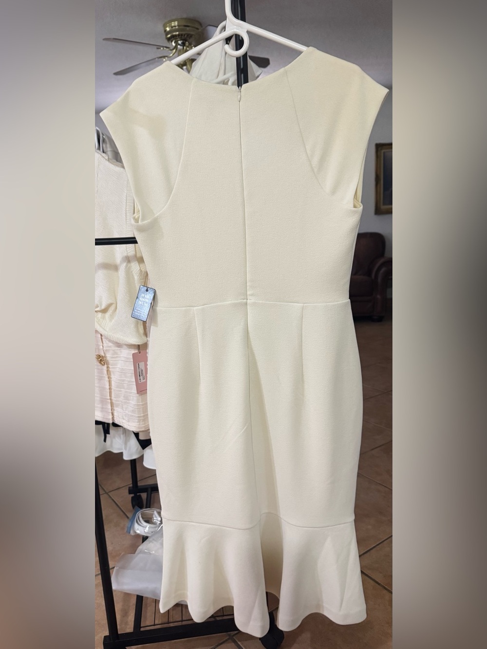 Express Elegant Cream Cap-Sleeve Fit & Flare Dress - Picture 2 of 4